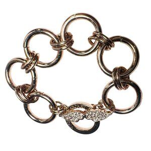 Y2K Victorias Secret Rose Gold-Tone Link Bracelet Crystal Angel Wings Toggle 7"